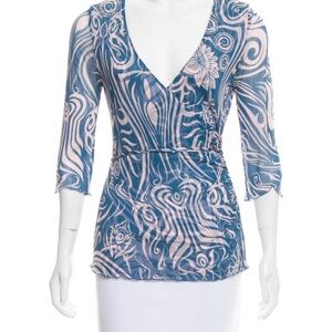 Diane Von Furstenberg Blue and Pink Patterned Blouse